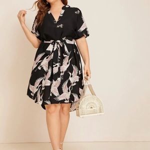 Curved Hem Crane Swing Dress
